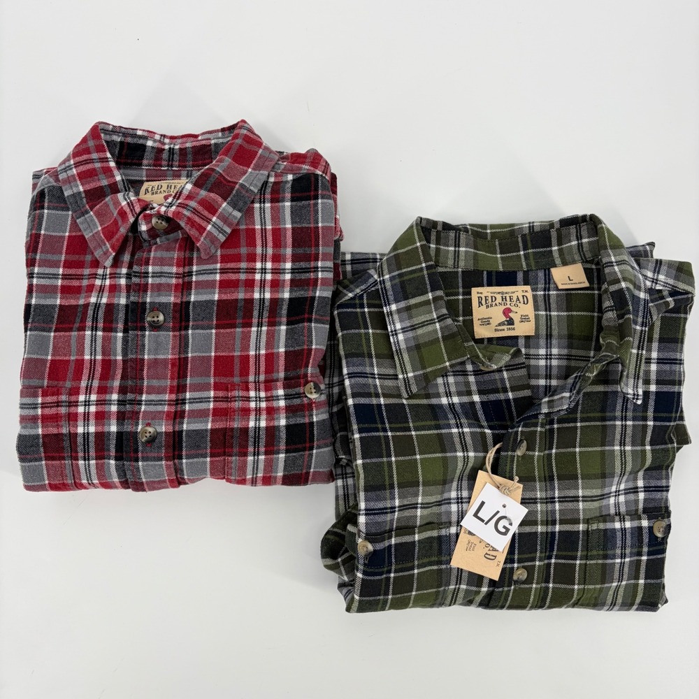RedHead Flannel Shirt Bundle Plaid Cotton Outdoor Rugged Layering Cotton Large